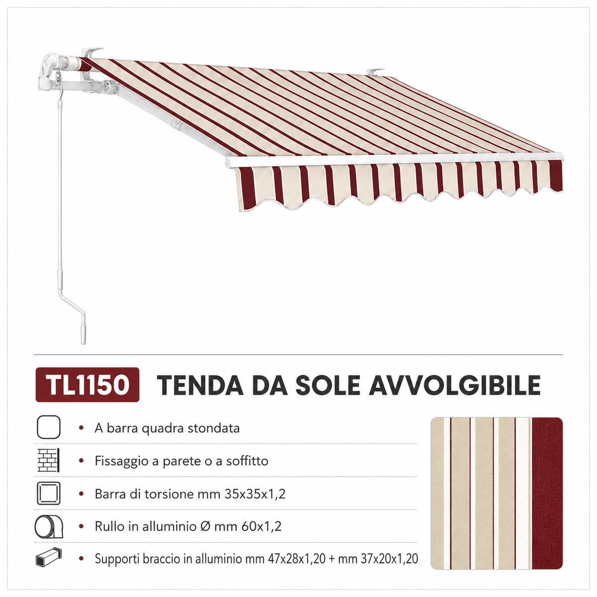 TENDA DA SOLE AVVOLGIBILE 300 cm x H 200 cm - ELETTROFER