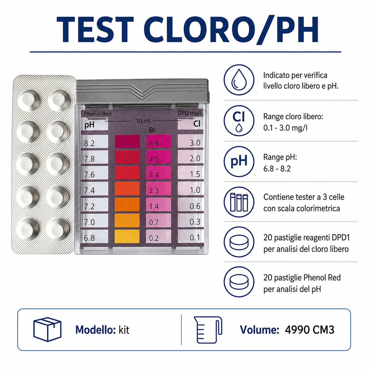 Test cloro/pH - kit controllo acqua piscina - ELETTROFER
