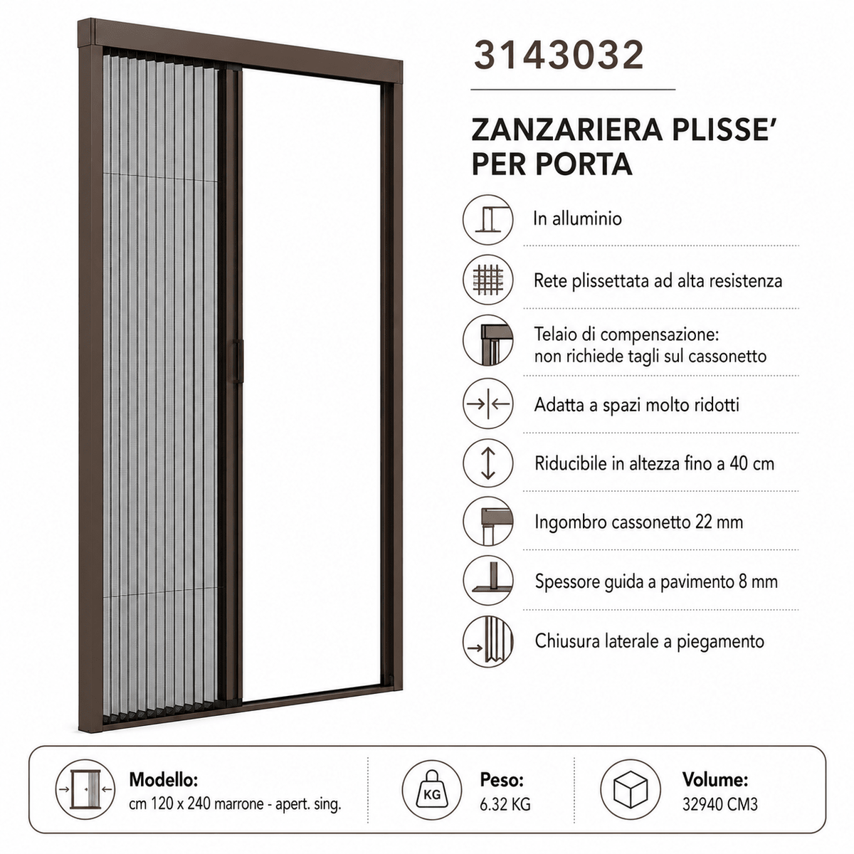 ZANZARIERA A PLISSÉ 120 x 240 cm - ELETTROFER